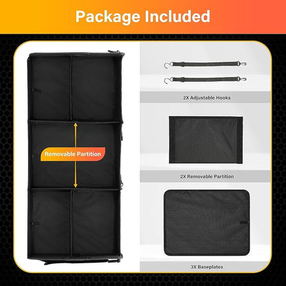 YSSOA Multi Compartments Collapsible Car Trunk Organizer, 600D Waterproof Oxford Polyester 50L Car Storage with Adjustable Strap & Anti-slip Bottom, for SUV, Truck, Black New