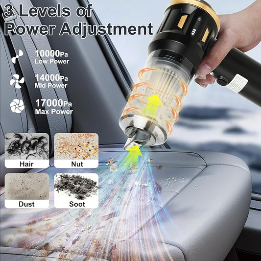 Handheld Car Vacuum Cleaner 17000Pa High Power, 3-In-1 Mini Car Vacuum Portable Cordless, 6000Mah Battery, 3-Speed Brushless Motor Powerful Handheld Vacuum Cordless with Led Light 3 for Home, Pet Hair