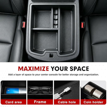 Autorder Center Console Organizer for 2007-2014 Chevrolet Silverado Avalanche Tahoe Suburban 1500 2500 GMC Sierra Yukon XL - Only Fits Floor-Mounted Center Armrest with Black & Red Mats