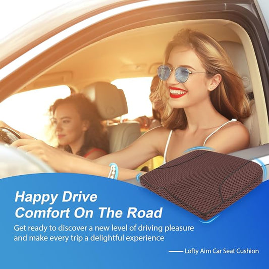 Lofty Aim Car Seat Cushion, Comfortable Memory Foam Seat Pillow for Driving, Sciatica-Back Pain Relief, Cushion for Car-Truck, Office, Wheelchair - Mesh Brown