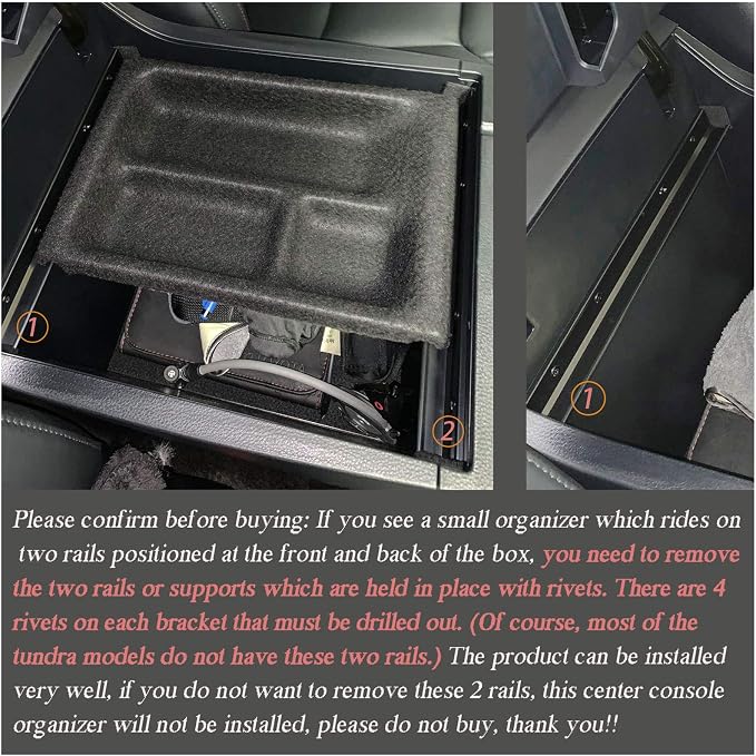 JDMCAR Compatible with Toyota Tundra Accessories 2014-2021 Center Console Organizer, Insert ABS Black Materials Tray, Armrest Secondary Storage Box - Full Tray -Red Trim