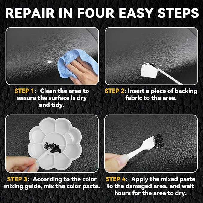 Vigorder Leather Repair Kit for Furniture, Vinyl Repair Kit for Furniture, Sofa, Jacket, Purse – Super Easy Instructions to Fix Scratches, Tears, Holes, and Peeling (Black)