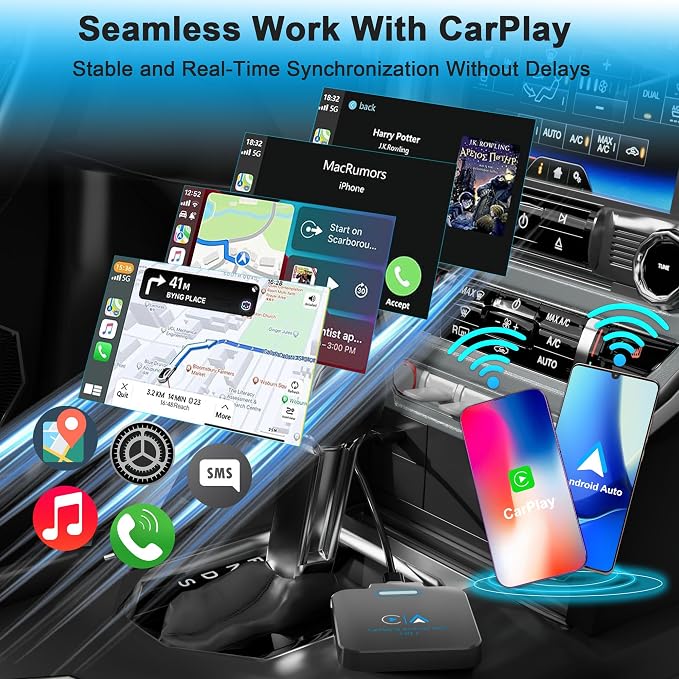 Android Auto & CarPlay Wireless Adapter - 2 in 1 Wireless for iPhone & Android, Plug & Play for Factory Wired Cars - Supports iOS 10+