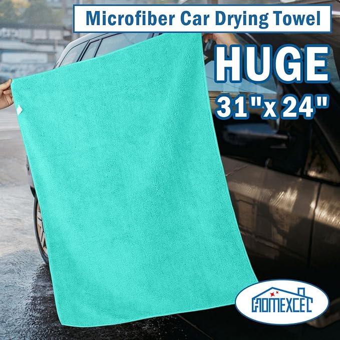 HOMEXCEL Professional Large Microfiber Car Drying Towels 2 Pack, Lint Free, Scratch Free, Highly Absorbent Drying Towel for Cars, SUVs, RVs, Trucks, and Boats,31" x 24",Green
