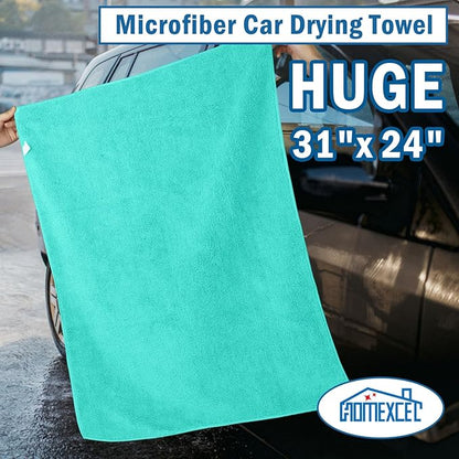 HOMEXCEL Professional Large Microfiber Car Drying Towels 2 Pack, Lint Free, Scratch Free, Highly Absorbent Drying Towel for Cars, SUVs, RVs, Trucks, and Boats,31" x 24",Green