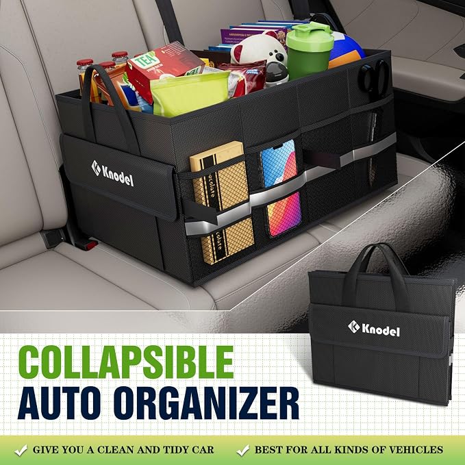 K KNODEL Car Trunk Organizer, Collapsible Car Trunk Storage Organizer, Car Organizer and Storage for SUV, Truck, Sedan (Small, Black)