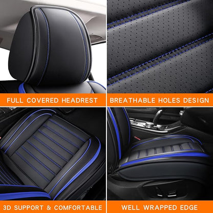 MINGBRON Leather Car Seat Covers Full Set, Universal Faux Leather Car Seat Covers 5 Seats, Automotive Seat Covers for Most Sedans SUVs Trucks, Front and Rear Seat Covers