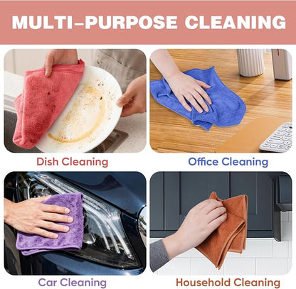 TEAWOO 10 Colors Microfiber Cleaning Cloths, 10 Pack Assorted Cleaning Rags, Highly Absorbent Microfiber Towels for Car, Kitchen, Bathroom and Household Cleaning, 11.8"X11.8"