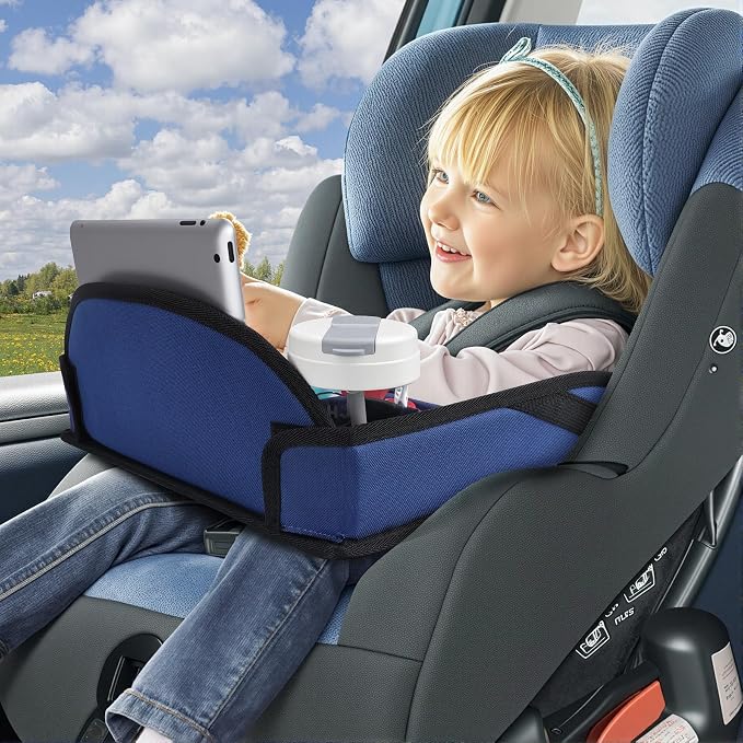 COOLBEBE Kids Travel Tray for Toddler Car Seat, Travel Tray for Airplane, Toddler Car Seat Lap Tray, Carseat Table Tray for Kids Travel Activities (Navy Blue)