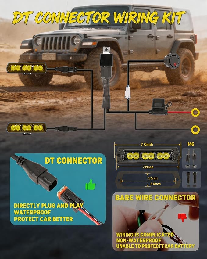 Yellow LED Light Bar 6 Inch 120W Driving Lights Backup Lighting LED Pods | 2PCS 120W Bumper Lights 30° Spot Beam Off Road Fog Lights for Truck SUV ATV UTV, IP68 Waterproof, DT Wiring Harness