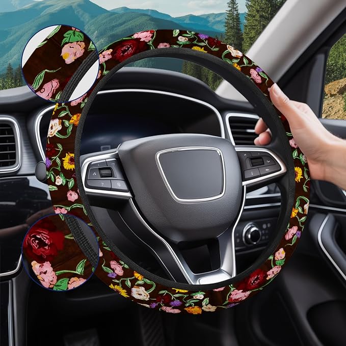 GENANY Music Pop Star Steering Wheel Cover, Non Slip Polyester Car Wheel Protector for Car SUV Truck, Universal 15 Inch