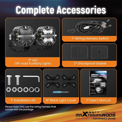 maXpeedingrods 3.5" Off Road Lights 160W 19200LM, Spot Light with 7 RGB Colors for Ambient, LED Lights Bar Fog Light, Side Shooter 270°Wide Range, for Jeep UTV Pickup ATV with Black Covers