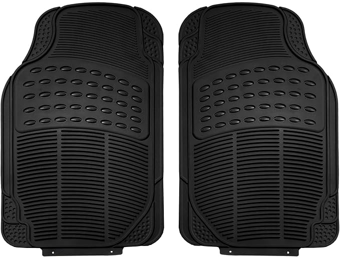 FH Group Automotive Floor Mats Climaproof for All Weather Protection Universal Fit Trimmable Heavy Duty fits Most Cars, SUVs, and Trucks, 2pc Front Set Solid Black