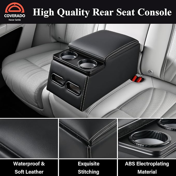 Coverado Car Center Console, Universal Rear Bench Seat Consoles, Truck Seat Organizer and Storage, Back Seat Car Organizer with Cup Holder, Central Armrest Box (Regular, Black)