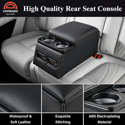 Coverado Car Center Console, Universal Rear Bench Seat Consoles, Truck Seat Organizer and Storage, Back Seat Car Organizer with Cup Holder, Central Armrest Box (Regular, Black)