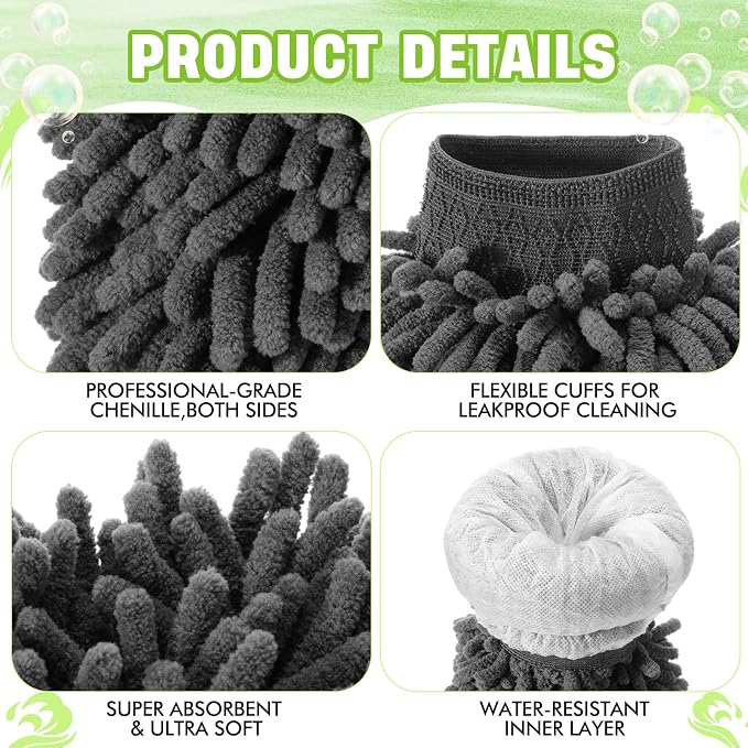 24 Pack Car Wash Mitt Bulk Microfiber, 10'' x 8'' Chenille Car Wash Mitt Gloves, Scratch Free Double Sided No Lint No Marks for Truck SUV and All Vehicle Surfaces (Grey)
