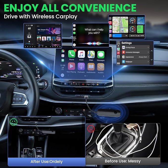 2-in-1 Wireless CarPlay & Android Auto Adapter Convert Wired to Wireless Instantly-Plug & Play for iPhone & Android,No Delay,Compact Design for iPhone & with USB/USB-C Port
