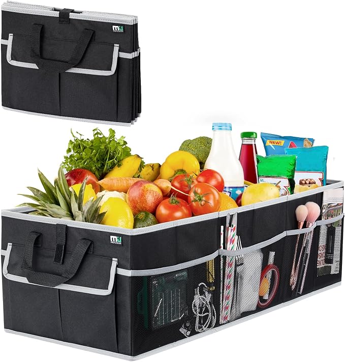 MIU COLOR Trunk Organizer for Car, SUV Trunk Organizer, 12 Pockets, Non-Slip Bottom, Sturdy Oxford Car Organizer for Sedans, Van, Jeep, Grocery, Large 3 Compartments, Black Gray, 32"×13"×10.6"