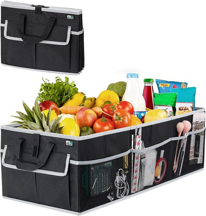 MIU COLOR Trunk Organizer for Car, SUV Trunk Organizer, 12 Pockets, Non-Slip Bottom, Sturdy Oxford Car Organizer for Sedans, Van, Jeep, Grocery, Large 3 Compartments, Black Gray, 32"×13"×10.6"