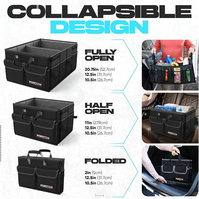FORTEM Trunk Organizer For SUV Car Trunk Organizer, Foldable Storage, Car Accessories for Women Men, Collapsible Bag, 600D Oxford, Non Slip Bottom, Straps, Soft Cover (45L)