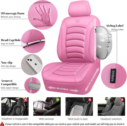 CAR PASS 3D Foam PU Leather Car Seat Covers, Universal Seat Covers Full Sets for Trucks SUV Sedan Automotive Seat Covers Armrest Airbag Compatible Waterproof Comfortable Faux Nappa Leather All Pink