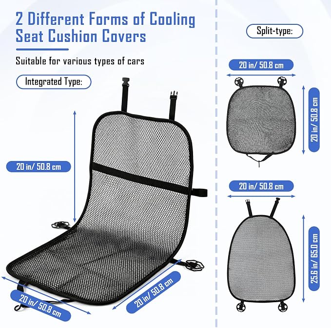 3D Air Mesh Summer Cool Seat Cushion Pad Set, Split-Type, Black | Ventilated Cooling Seat Cushion Pad Cover for Car Seat, Home Office Chairs, Wheelchairs