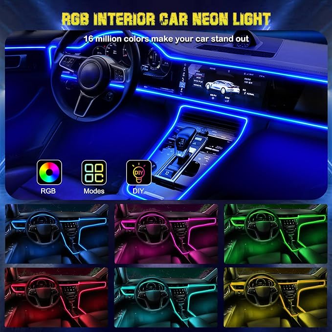 Jushope Interior Car LED Strip Lights, RGB USB Car Ambient Lighting with Wireless APP & Remote Control, Car Accessories Fiber Optifc Lights Sync to Music (5 LED/276 inches)