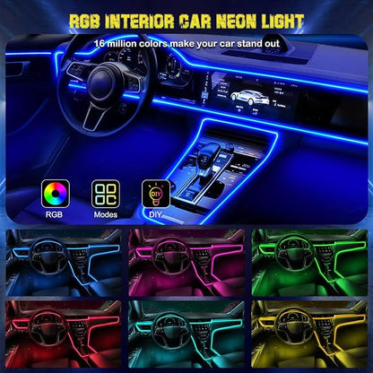 Jushope Interior Car LED Strip Lights, RGB USB Car Ambient Lighting with Wireless APP & Remote Control, Car Accessories Fiber Optifc Lights Sync to Music (5 LED/276 inches)