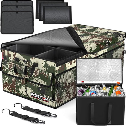 FORTEM Trunk Organizer with Cooler For SUV Car Trunk, Foldable Storage, Car Accessories for Women Men, Collapsible Bag, 600D Oxford, Non Slip Bottom, Straps, Soft Cover (105L)