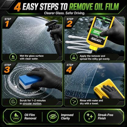 Automotive Glass Oil Film Remover – 120ml Car Windshield Oil Film Cleaner, Streak-Free Glass Polish for Cars Trucks SUVs, Removes Oil, Grease, Water Spots, Improves Visibility