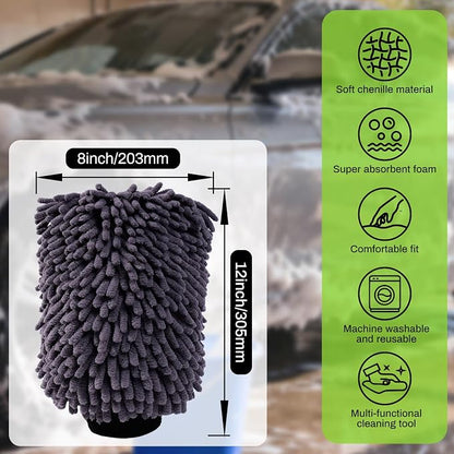 4Pack Scratch-Free Car Wash Mitt with Elastic Wrist Cuff & Waterproof Lining, High-Density Microfiber Mitt for Car Detailing, Protects Hands & Paint,Household Cleaning Glove Set(Grey)