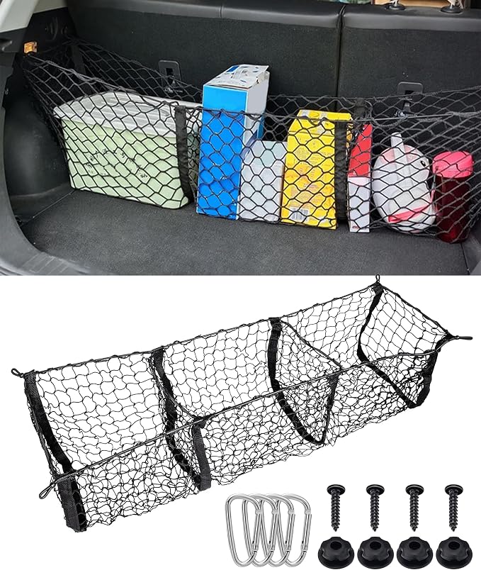 Cargo Net,Cargo Net for SUV,Truck Bed Organizer,Car Accessories Automotive Cargo Nets,3 Pocket Truck Bed Cargo Net,Truck Net Truck Storage,Mesh Storage Net for SUV, Car, Pickup Truck Bed, Etc