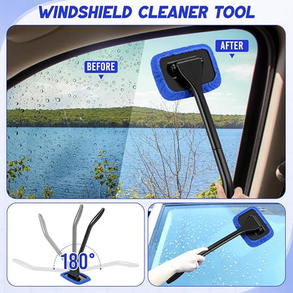 16 Pcs Windshield Cleaner Tool, Car Cleaning Kit with Various Detailing Brushes Set Spray Bottle Cleaner Towel Cleaning Gel Accessories Car Interior Detailing Kit for Windows Vents(Blue)