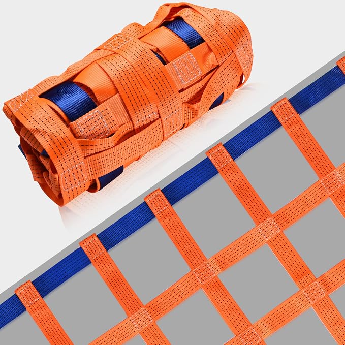 6.56' x 6.56' Polyester Cargo Lifting Net, Flat Sling Hoisting Straps for Loading and Unloading, Heavy Duty Hanging Mesh, 4400 lbs Capacity