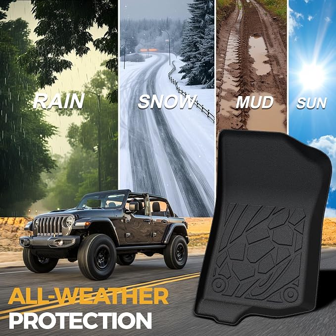 Floor Mats for Jeep Wrangler JL Gas 2018-2025 2026, All Weather Floor Mats Trunk Cargo Liner and Door Sill Guards Accessories (Fit 4-Door Unlimitied)