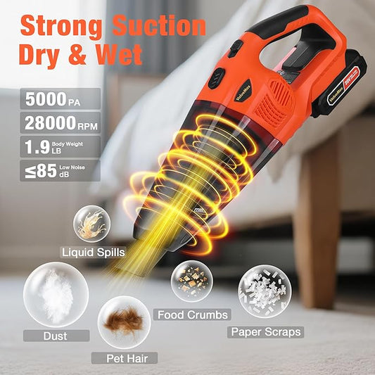 ValueMax Cordless Handheld Vacuum, Portable Vacuum Cleaner Dry/Wet Suction with 20V Rechargeable Battery and Multi-Nozzles for Car, Home and Pet Hair Cleaning(Battery Included)