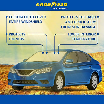 Goodyear Foldable Windshield Sunshade for Nissan Sentra 2013-2019, Car Accessories, Sunshade Cover, Sun Shade Car Windshield, Window Sun Blocker - GY008278