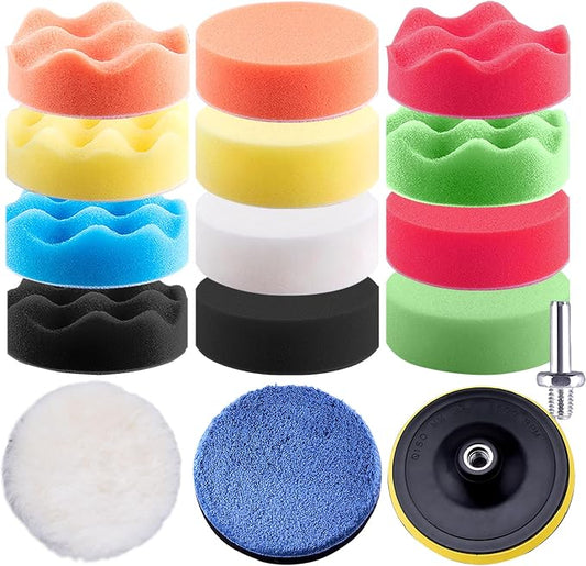 SIQUK 16 Pieces Buffing Pads 3 Inch Car Polishing Pad Kit Foam Polish Pads Wax Buffer Polisher Attachment for Drill