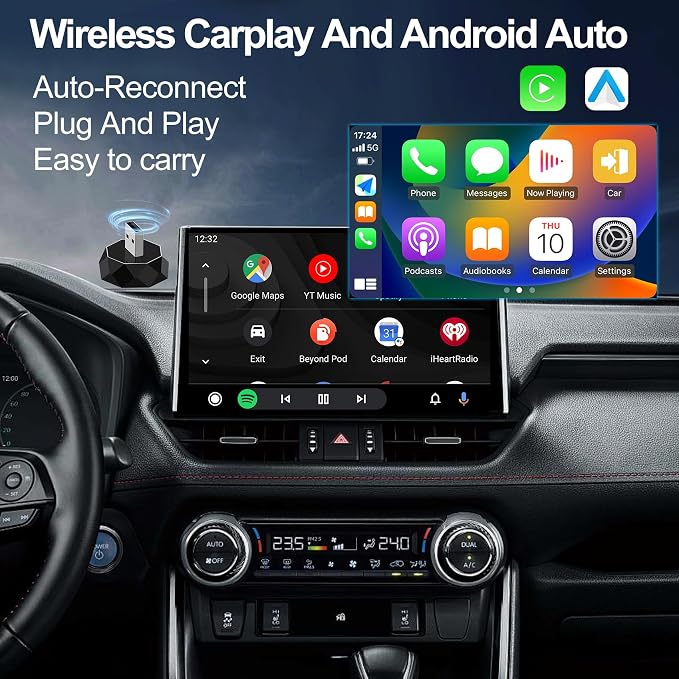 Wireless Carplay Adapter, Android Auto Adapter 2025 Carplay, Plug and Play Convert Wired to Wireless Supports Car Original Control, Mini Car Play Box for Cars
