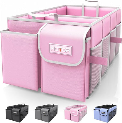 HOTOR Trunk Organizer for Car - Car Organizer, Foldable Trunk organizer for SUVs & Sedans, Sturdy Organization for Car Accessories, Tools, Sundries, Pink, 2 Compartments, 23.6"×14.2"×10.6"