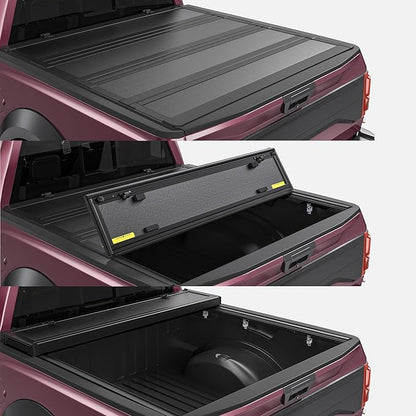 OEDRO Low-Profile Hard Quad-Fold Tonneau Cover Compatible with Toyota Tacoma 2024 2025 2026 (Excl. Trail Edition) 5ft Bed with Tacoma Bed Rail, One-Handed Quick Release, Drainage Design