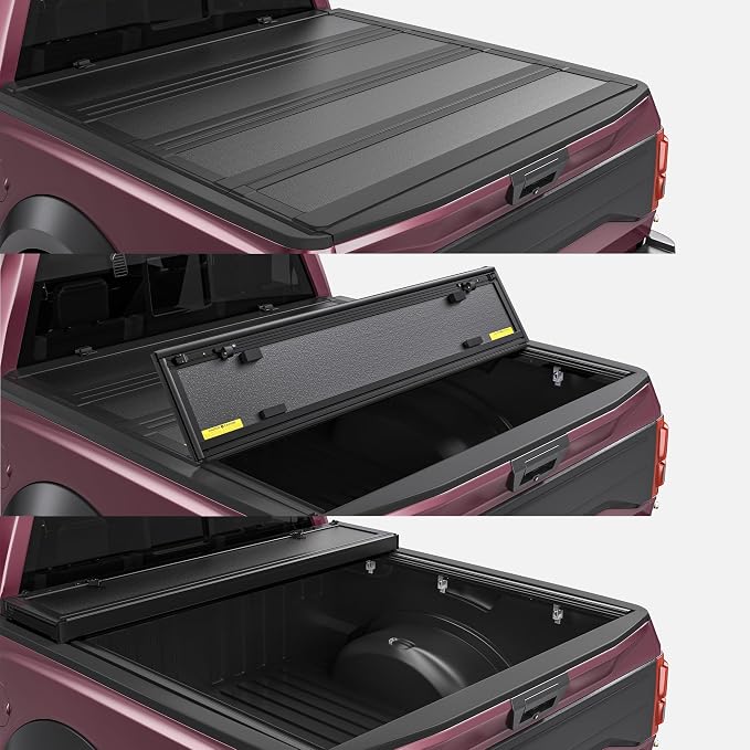 OEDRO Low-Profile Hard Quad-Fold Tonneau Cover Compatible with Dodge Ram 1500 New Body 2019 2020 2021 2022 2023 2024 2025 2026 5.7ft Bed Without Rambox, One-Handed Quick Release, Drainage Design