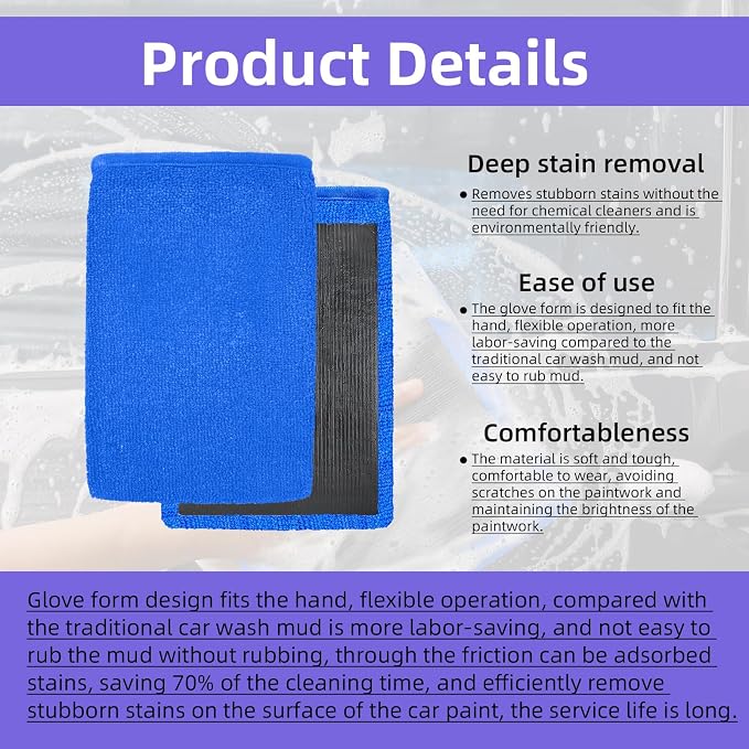 4Pcs Clay Mitt and Towel, Auto Detailing Clay Mitts with Towels Fine Grade for Car Cleaning and Polishing, Blue