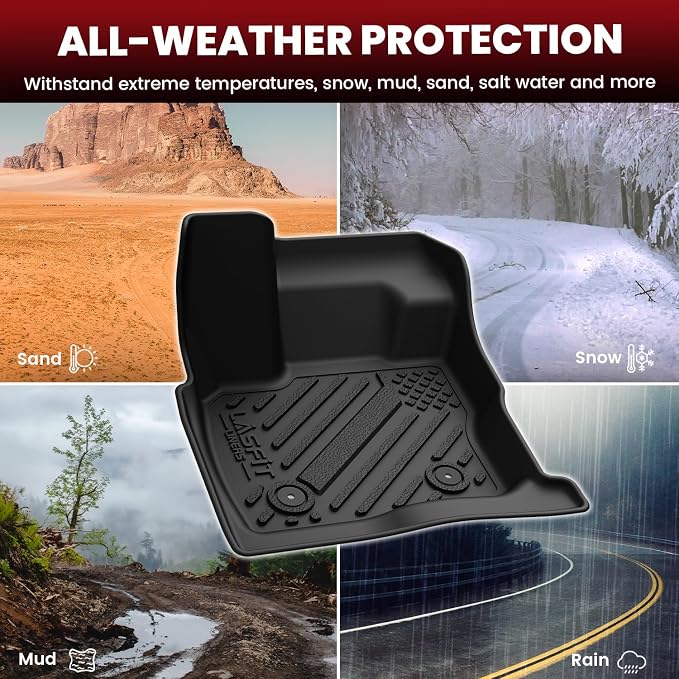 LASFIT Floor Mats and Cargo Mats for Ford Fusion 2017-2020 (Only Fit Gasoline), All Weather Custom Fit TPE Floor Liners for Fusion 2020 2019 2018 2017 Front & Rear Full Set Car Mats, Black