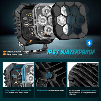 Nilight LED Pod Light 2 PCS 3.8 Inch 45 W 9 LED Square Hyper Flood Beam Offroad Driving Lights w/16 AWG Rocker Switch Wiring Harness Kit for Truck Motorbike Boat ATV UTV
