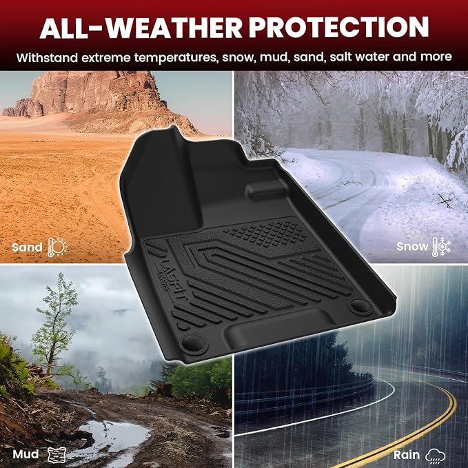 LASFIT Floor Mats for Honda Passport 2019-2025, All Weather TPE Custom Fit Car Floor Liner, 1st & 2nd Row, Black