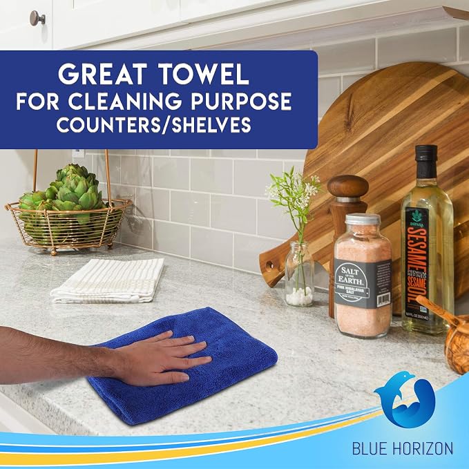 Cleaning Wash-Cloth Towels - Large 27" x 16" Microfiber Rags - Highly Absorbent, Lint Free Streak Free for House, Kitchen, Car, Window Detailing Reusable Shop Towels (6-Pack, Royal Blue)