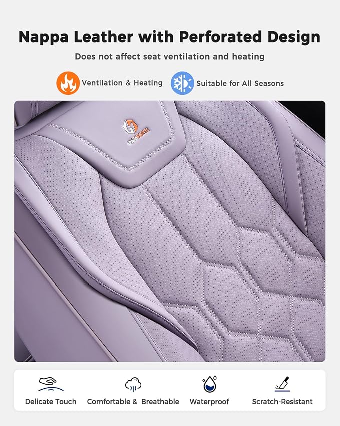 Huidasource Front Seat Covers, Universal Fit for Most Cars SUV Trucks, Full Coverage Leather Seat Cover, Airbag Compatble, Seat Function Retain, Storage Pocket Design, Easy to Install, Purple