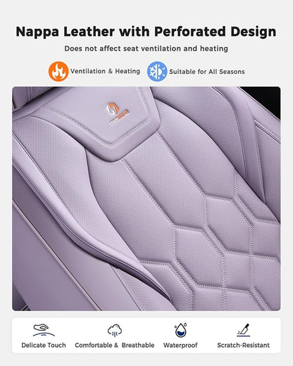 Huidasource Front Seat Covers, Universal Fit for Most Cars SUV Trucks, Full Coverage Leather Seat Cover, Airbag Compatble, Seat Function Retain, Storage Pocket Design, Easy to Install, Purple