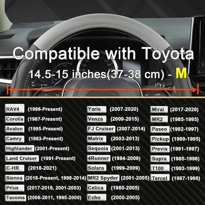 West Llama 3D Texture Steering Wheel Cover for Toyota, Anti-Slip Design, Premium Leather, Custom Fit for 14.5-15 inch, Stylish Interior Decoration(Gray+Black-Standard Size)